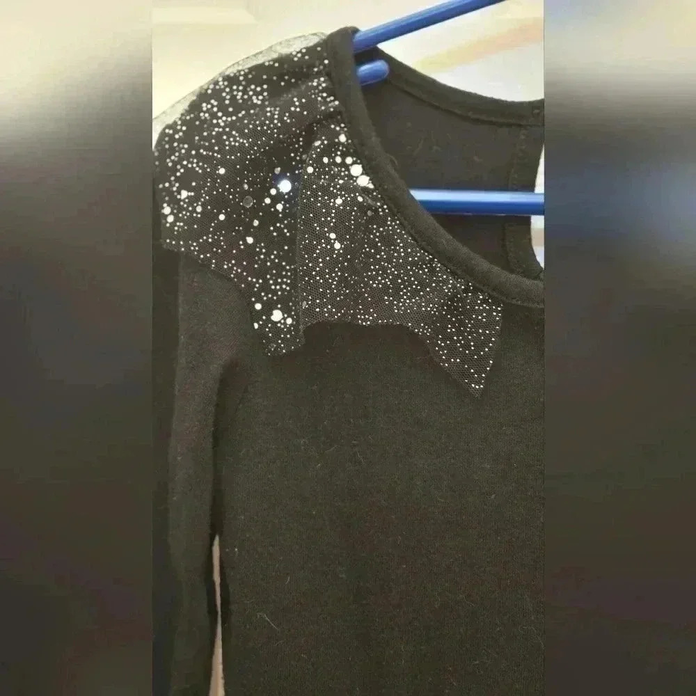 Girls black and silver glitter layered tule long sleeve dress size 6 / 6X - Picture 5 of 8